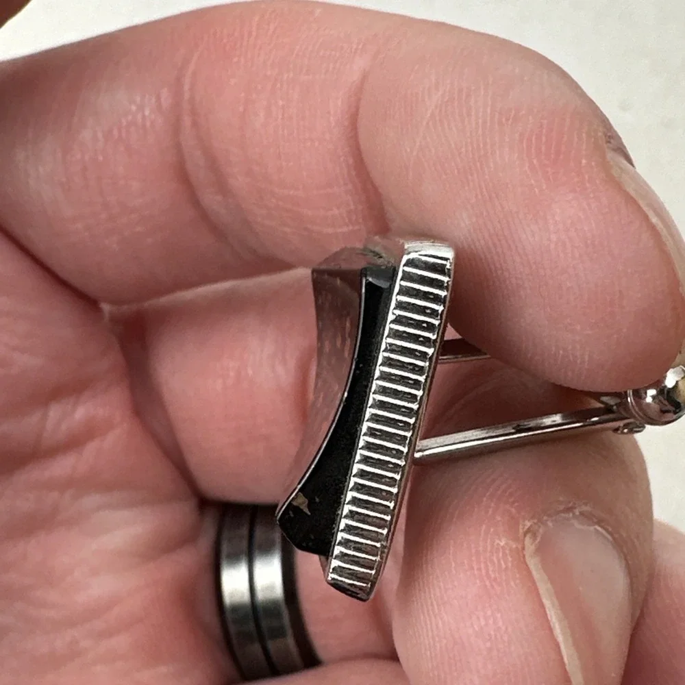 Vintage Anson Cufflinks & Tie Clip Set Silver Black Gold Turquoise Flakes